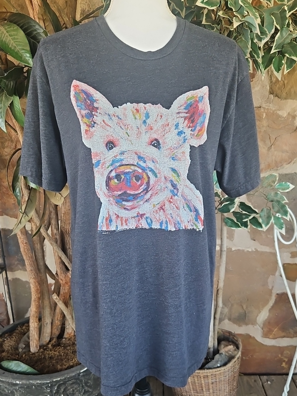 Unbranded Charcoal Gray Pig Graphic Tee